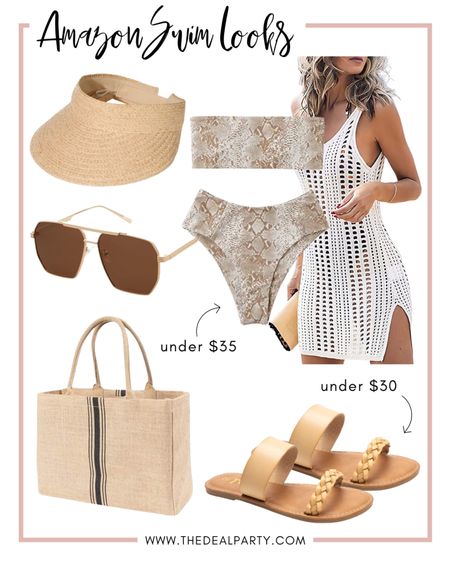 Amazon Swim Look | Swimwear | Swimsuits | Coverups | Vacation Outfits | Straw Visor | Amazon Fashion