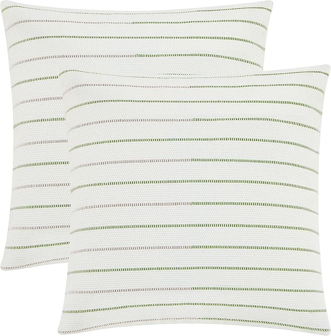 GIGIZAZA Pack of 2 Boho Pillow Covers 18x18 inch Grey Olive Green Stripe Decorative Throw Pillows... | Amazon (US)
