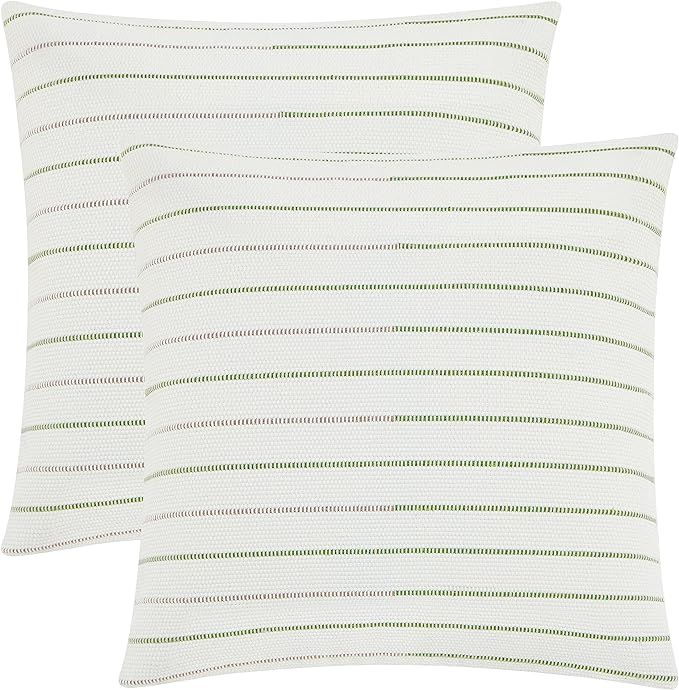 GIGIZAZA Pack of 2 Boho Pillow Covers 18x18 inch Grey Olive Green Stripe Decorative Throw Pillows... | Amazon (US)
