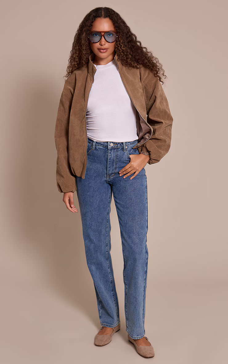 Tall Mid Blue Wash High Waist Straight Leg Jeans | PrettyLittleThing UK