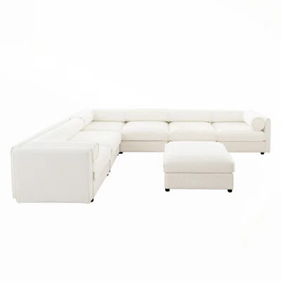 Large Modular Sectional Sofa with Storage, Chenille Fabric, Cylindrical Backrest and Armrests, 6 Seats, Ideal for Living Room Comfort | Wayfair North America