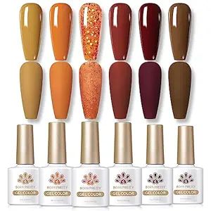 Born Pretty Fall Winter Gel Nail Polish Cozy Campfire Autumn Gel Polish Set Red Caramel Orange Br... | Amazon (US)