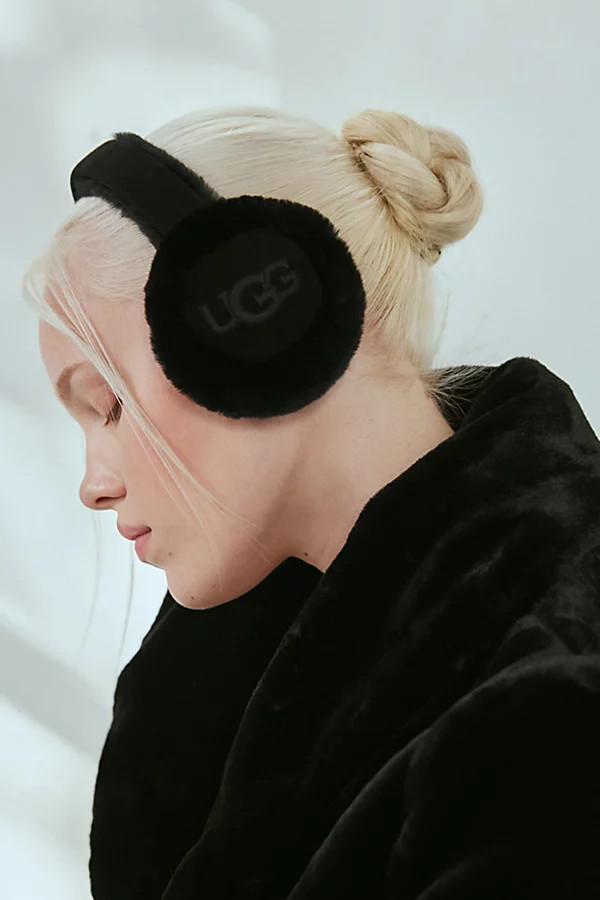 UGG Sheepskin Embroidery Earmuffs in Black, Women's at Urban Outfitters | Urban Outfitters (US and RoW)