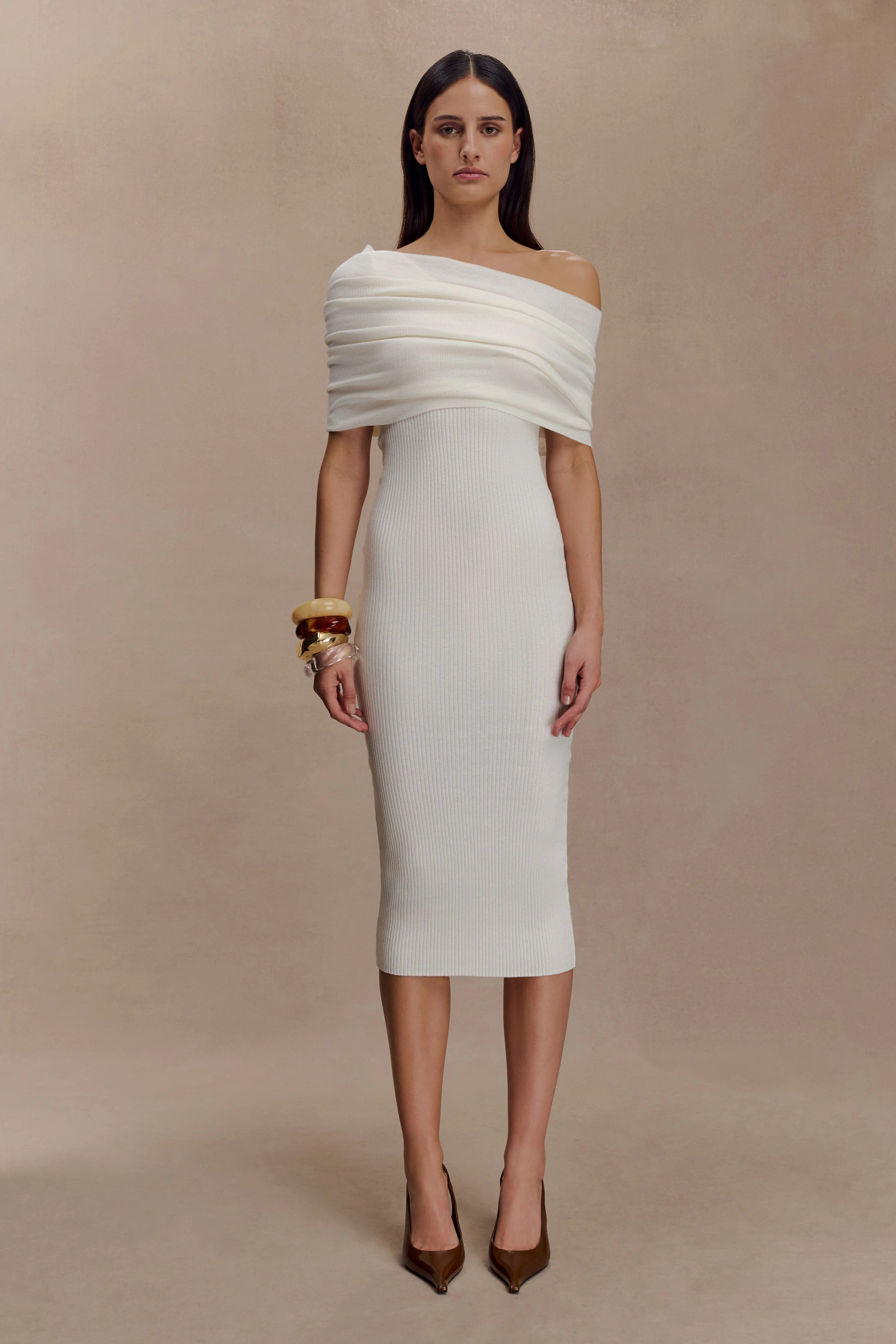 Zandie Cashmere Blend Knit Midi Dress - Ivory | Meshki (APAC)