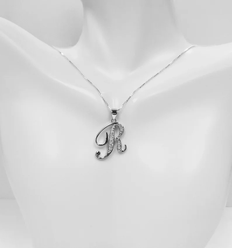 925 Sterling Silver CZ Initial Charms | Etsy (Global)