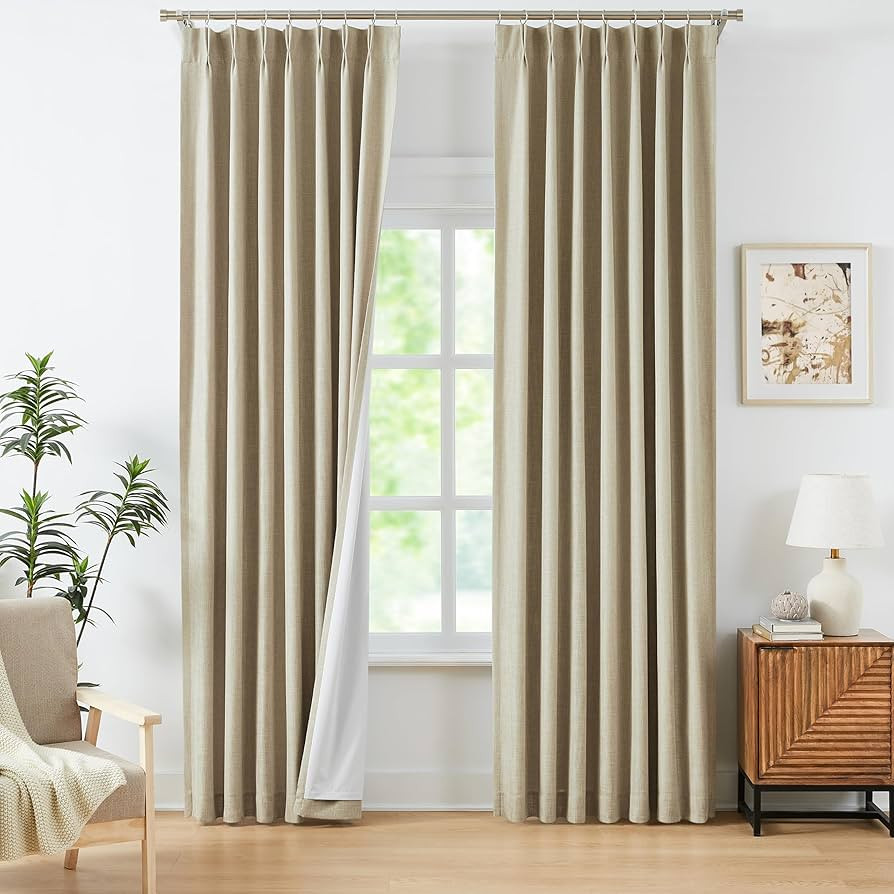 WEST LAKE Oatmeal Tan Bailey Pinch Pleated Blackout Curtains 90 Inches Length,Linen Textured 100 ... | Amazon (US)