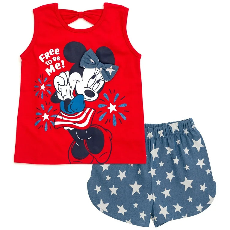 Disney Minnie Mouse Tank Top and Chambray Shorts Outfit Set Toddler to Big Kid - Walmart.com | Walmart (US)