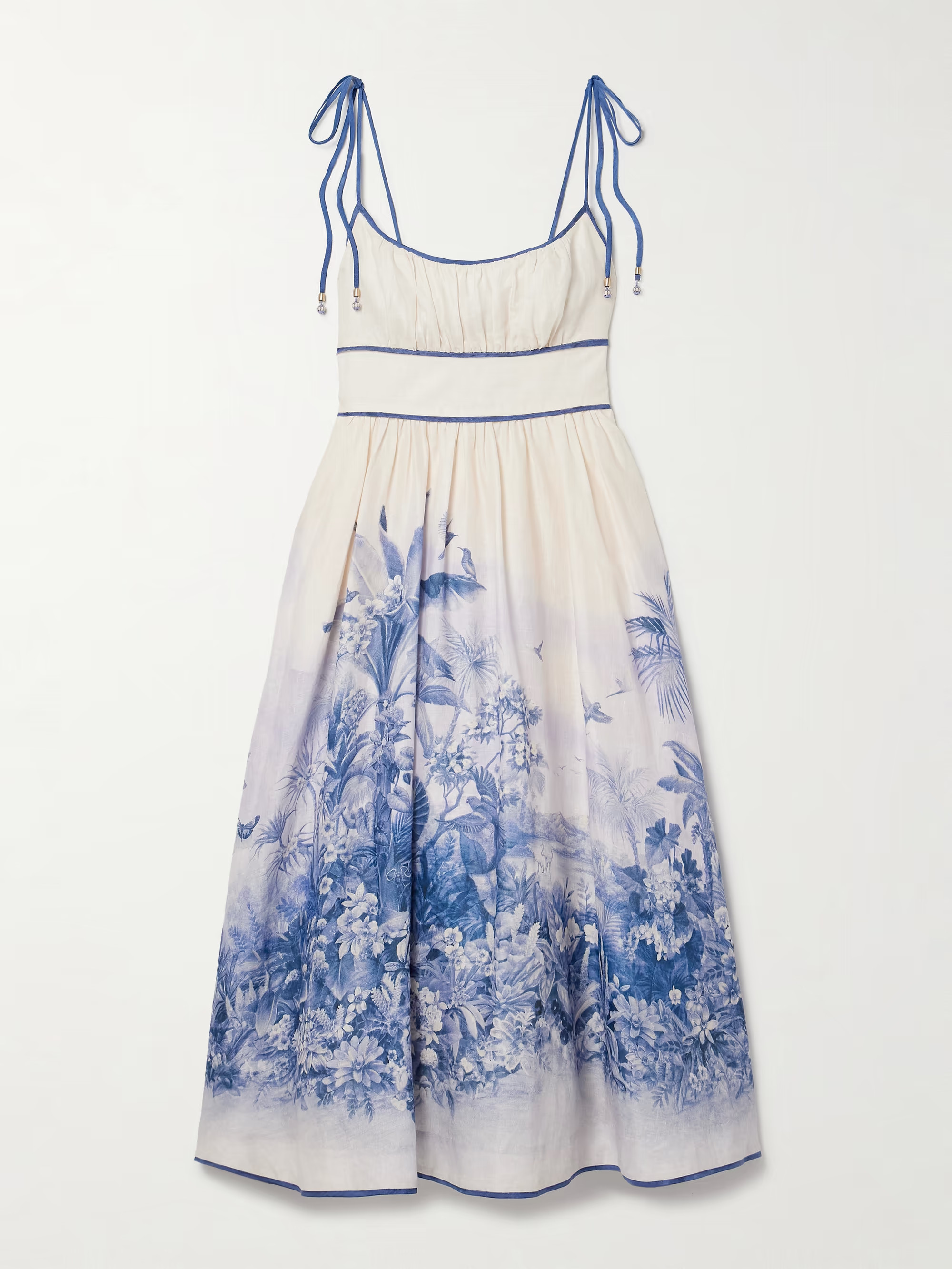 Wylie shirred printed linen midi dress | NET-A-PORTER (US)