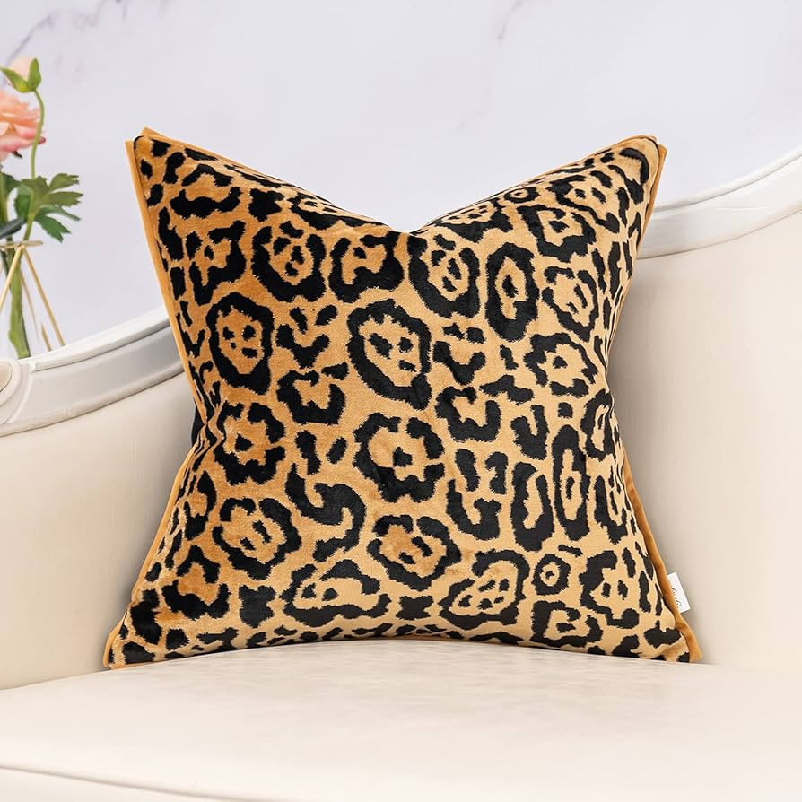 Yangest Black and Gold Square Pillow Cover Cut Velvet Leopard Print Cushion Cover Luxury Modern P... | Amazon (US)