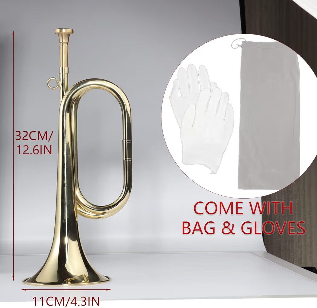 Gold Plated Brass Trumpet Bugle Horn with Bag & Gloves for Military Orchestra and Festival Performances | Amazon (US)
