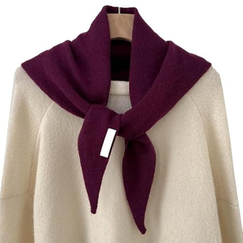 Knit Triangle Scarf for Women, Cashmere Bandana Knitted, Streetwear Triangle Shawl (Purple) | Amazon (US)