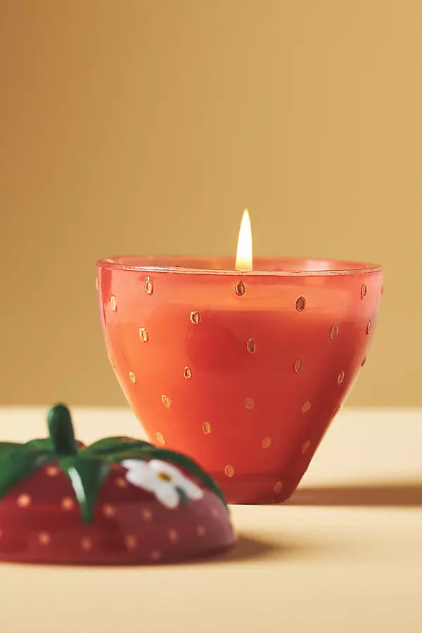 Strawberry-Shaped Fruity Strawberry & Guava Glass Candle | Anthropologie (US)