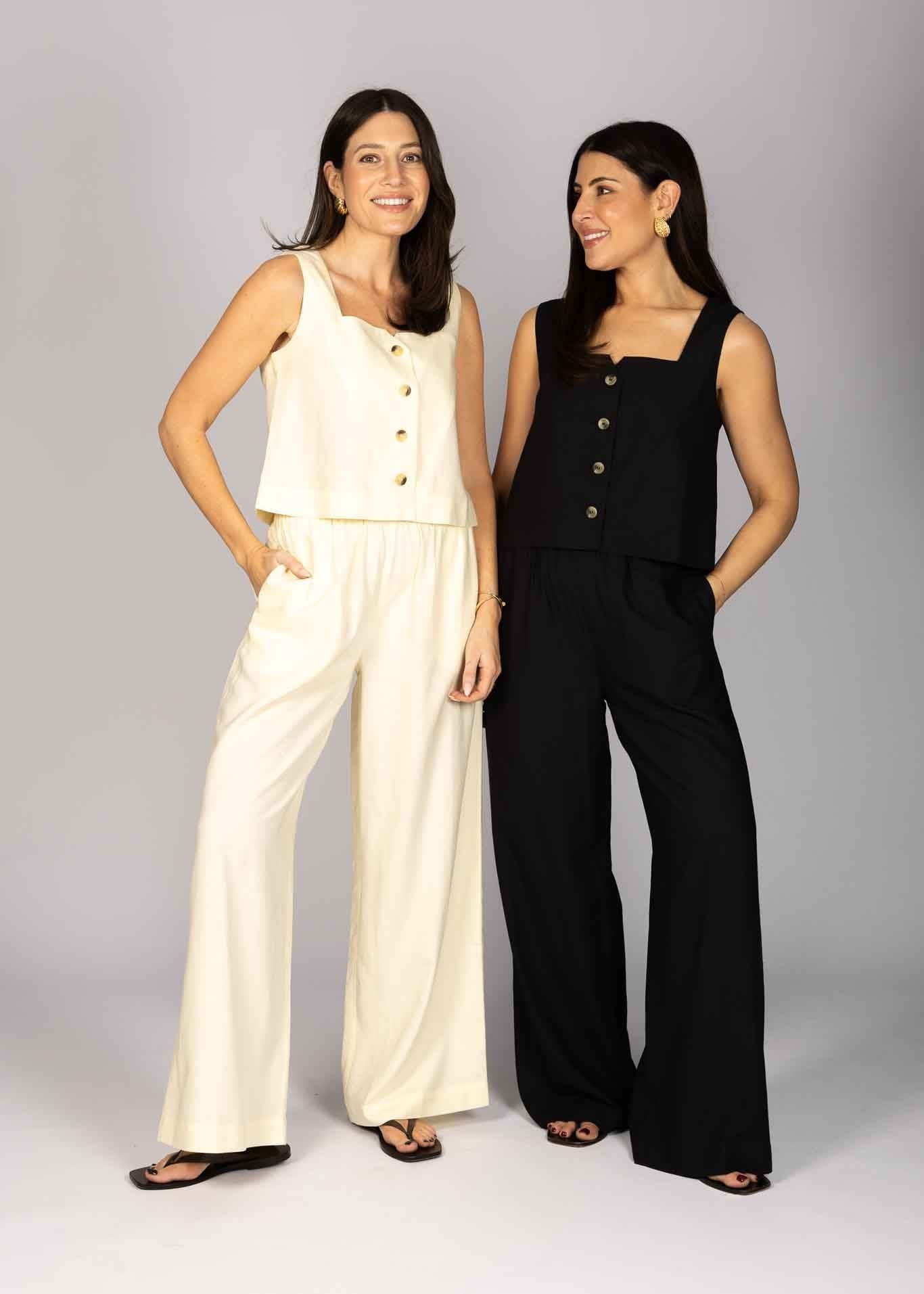 LINEN BLEND WIDE LEG TROUSERS - BLACK | WAT The Brand