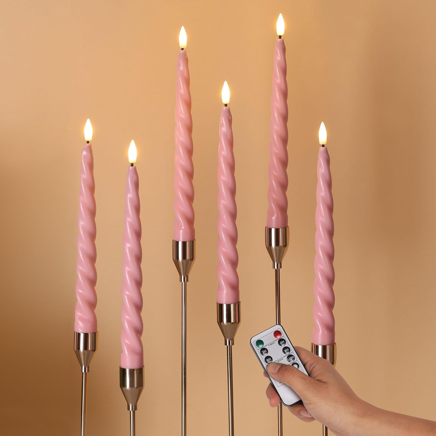 Pink Flameless Taper Candles with Remote, Spiral Candles Battery Operated, Flickering LED Wax Can... | Amazon (US)