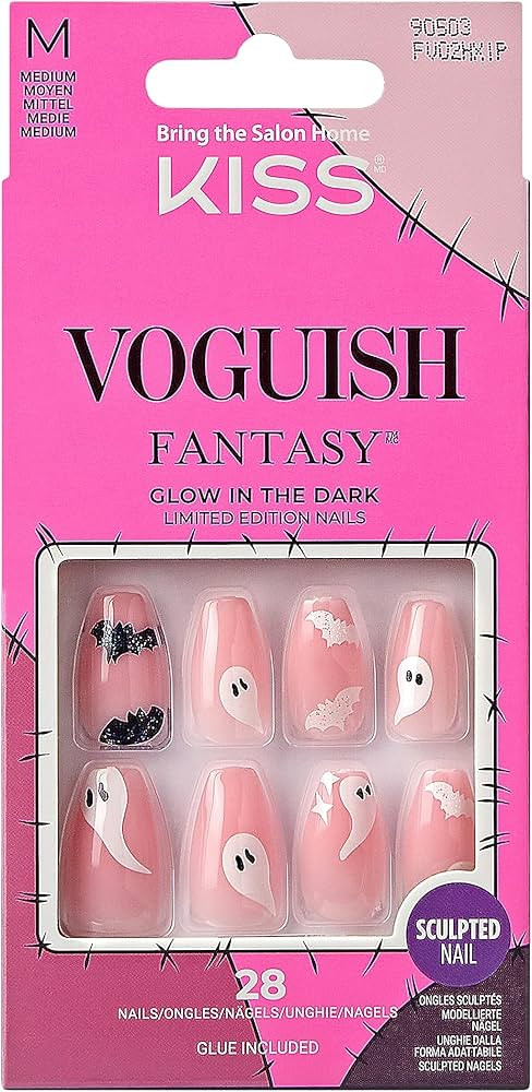 KISS Voguish Fantasy Halloween Nails, Black & White, Medium Length, Coffin Shape, Pink Gel Nail G... | Amazon (US)