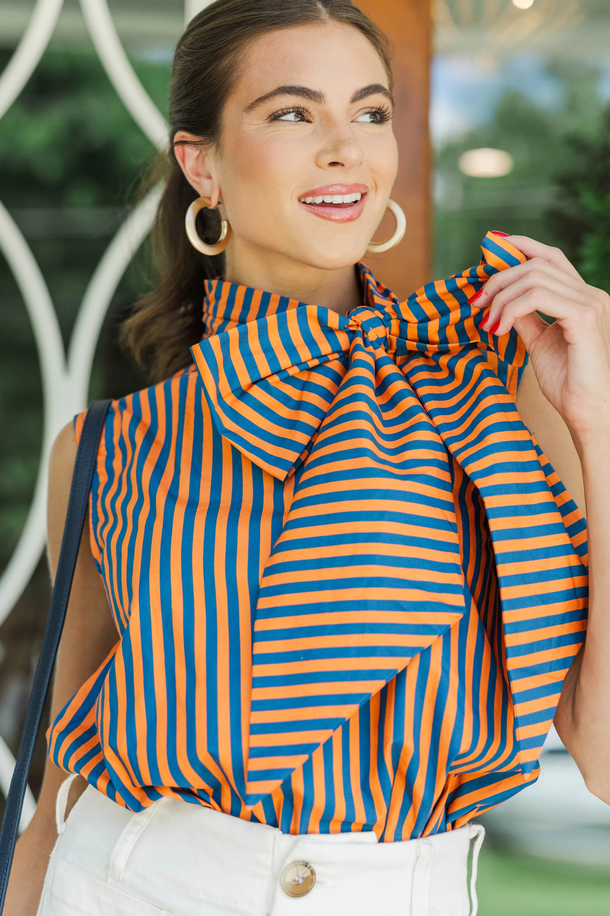 Polished Charm Navy Striped Blouse | The Mint Julep Boutique
