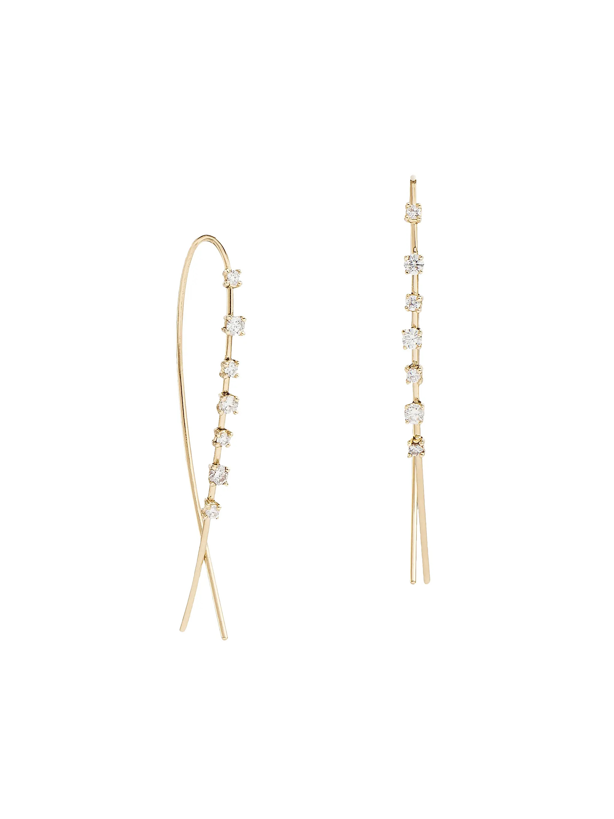 14K Gold & Diamond Narrow Upside Down Hoops | Saks Fifth Avenue