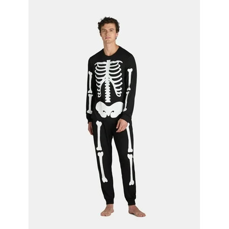 Halloween Men’s Glow In The Dark Skeleton Pajama Set by Way to Celebrate 2-Piece Sizes S-3XL | Walmart (US)