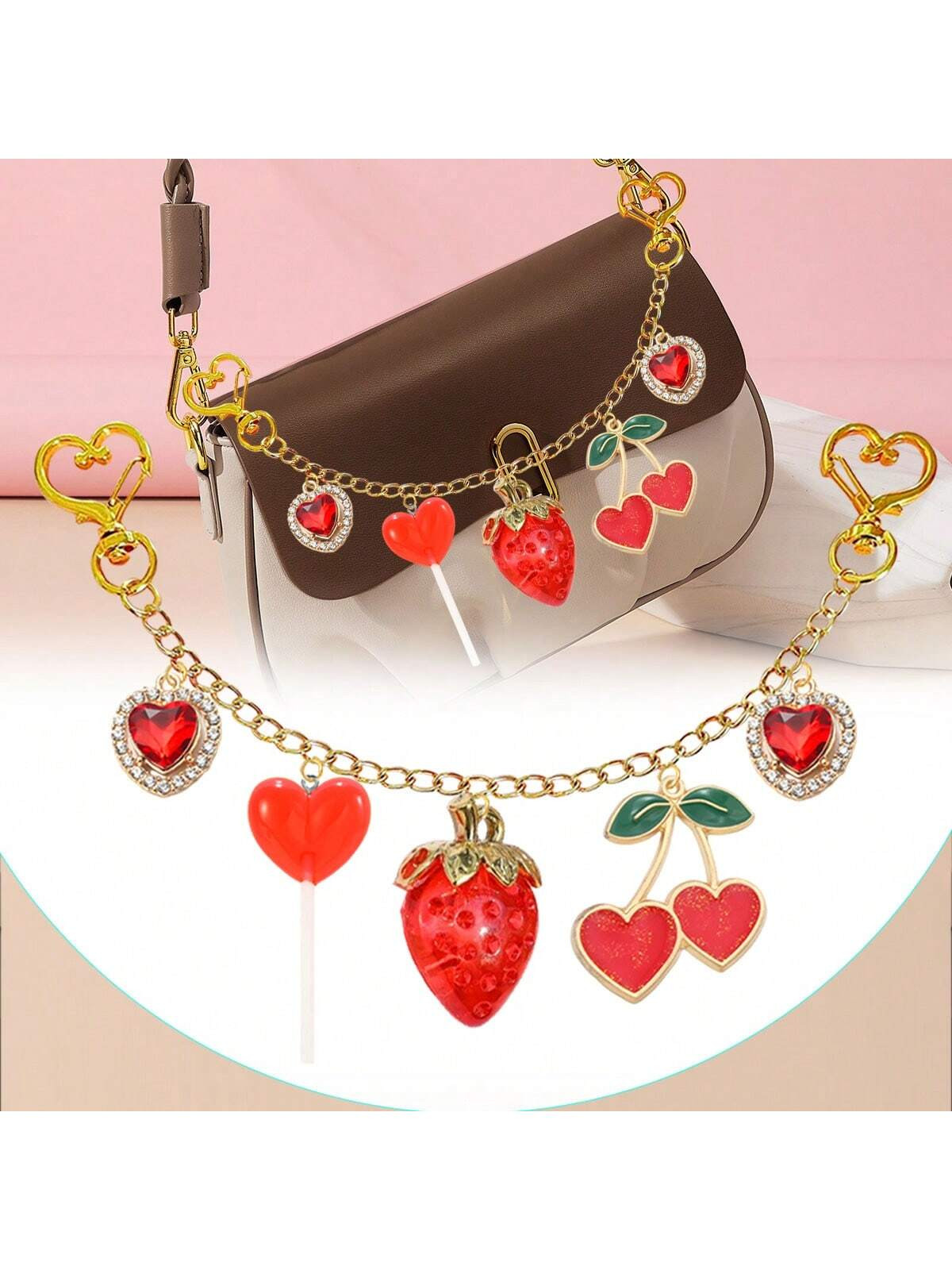 TrendsGold Chain & Red Heart Cherry Bag Purse Charms Chain Bag Decoration Chain Charm Decorative ... | SHEIN