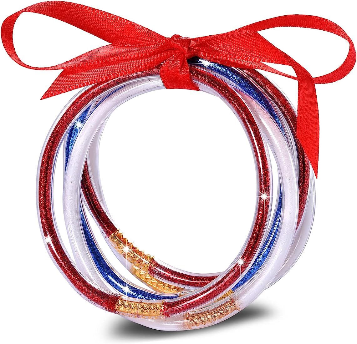 FAERLIIRY Mardi Gras Bracelets Glitter Jelly Bangles Glitter Filled Jelly Silicone Bracelets for ... | Amazon (US)