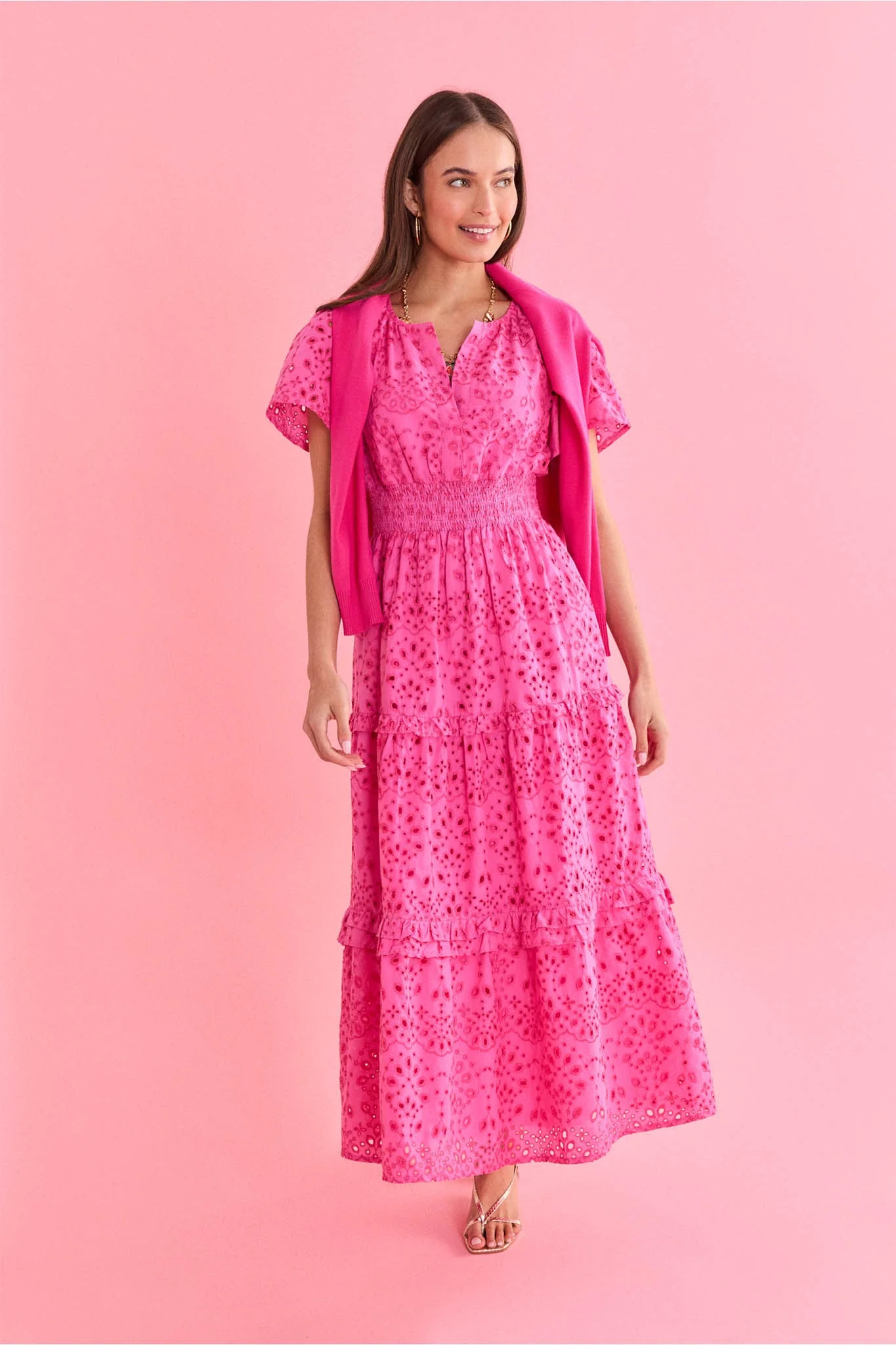 Gina Pink Eyelet Maxi Dress | Avara