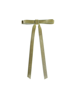 Banded Velvet Skinny Bow Barrette - Olive | Shop.com