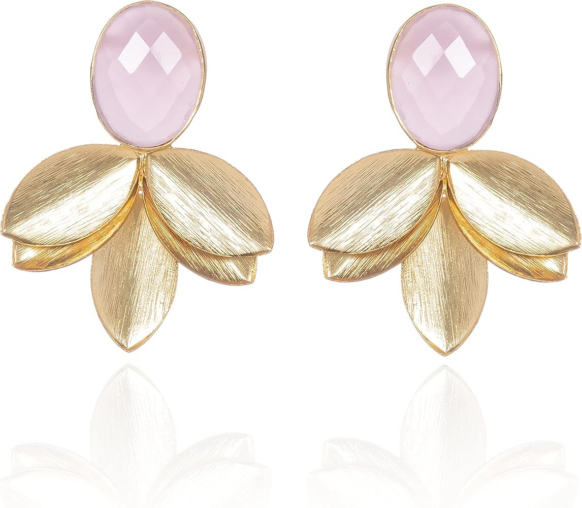 Zavana Large Gold Statement Earrings for Women with Natural Gemstones, Gold Dangle Earrings for W... | Amazon (US)