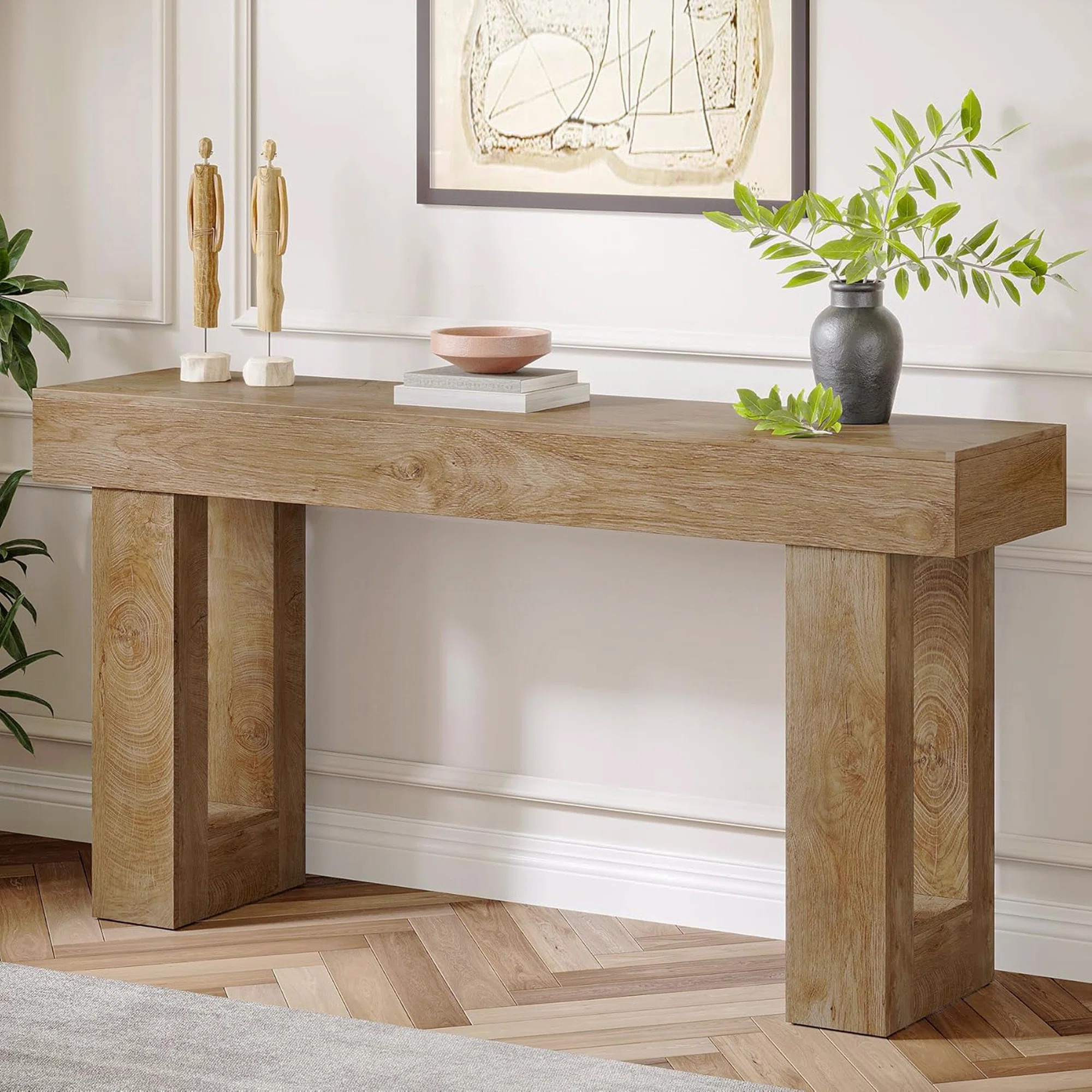 63" Farmhouse Console Table, Natural Wooden Sofa Table Rectangular Accent Console For Entryway, H... | Wayfair North America