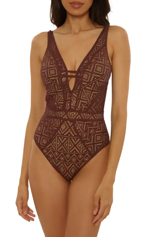 BECCA Keyhole One-Piece Swimsuit in Mocha/tan at Nordstrom, Size Large | Nordstrom