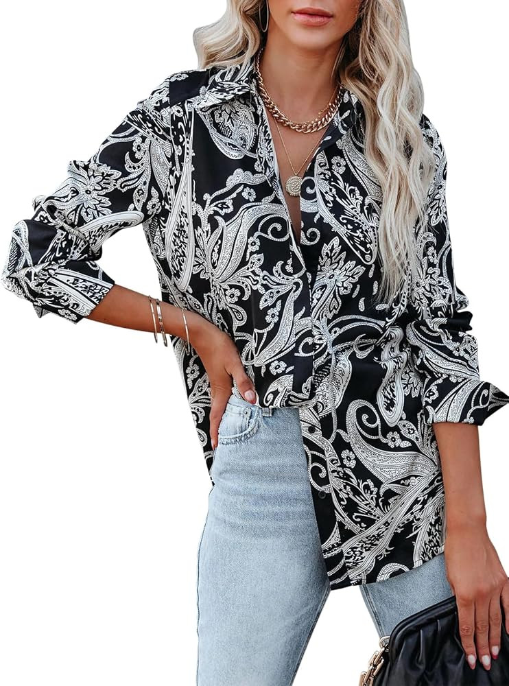 siliteelon Womens Button Down Shirts Dress Shirts Long Sleeve Wrinkle Free Collared Work Blouses ... | Amazon (US)