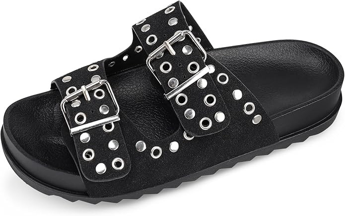 Platform Sandals Women，Womens Sandals-Studded Silde Sandals-Double Buckle Adjustable-Beach Sand... | Amazon (US)