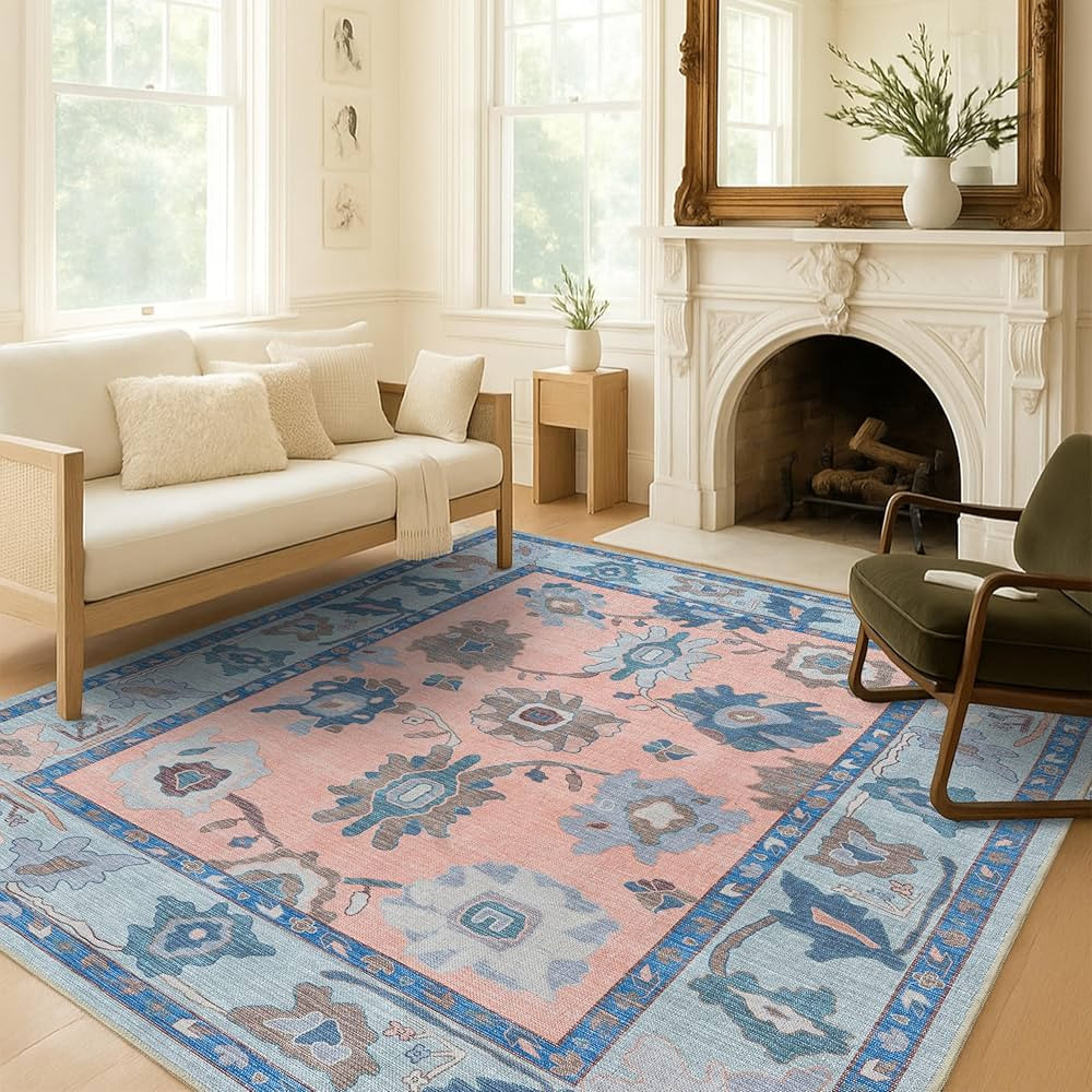 Modern Oushak Rug, Vintage, Turkish, Eclectic, Floral, Pastel, Washable, Area Rugs for Living Roo... | Amazon (US)