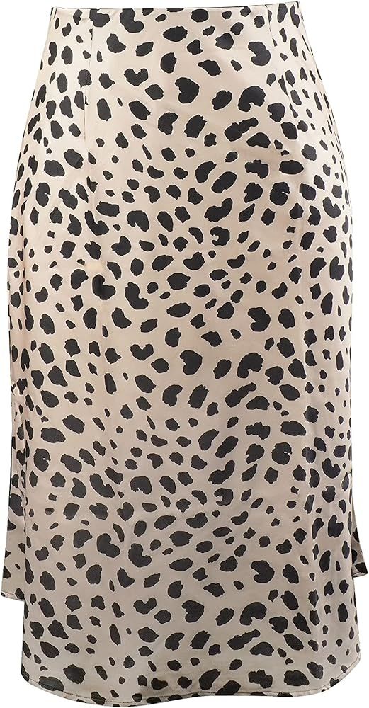 Nhicdns Satin Midi Skirt Leopard Print Long Cheetah Silk Skirt for Women Hidden Elasticized | Amazon (US)