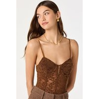 ASTR the Label | Semi-Sheer Lace Bodysuit in Brown | Size S | ASTR The Label (US)