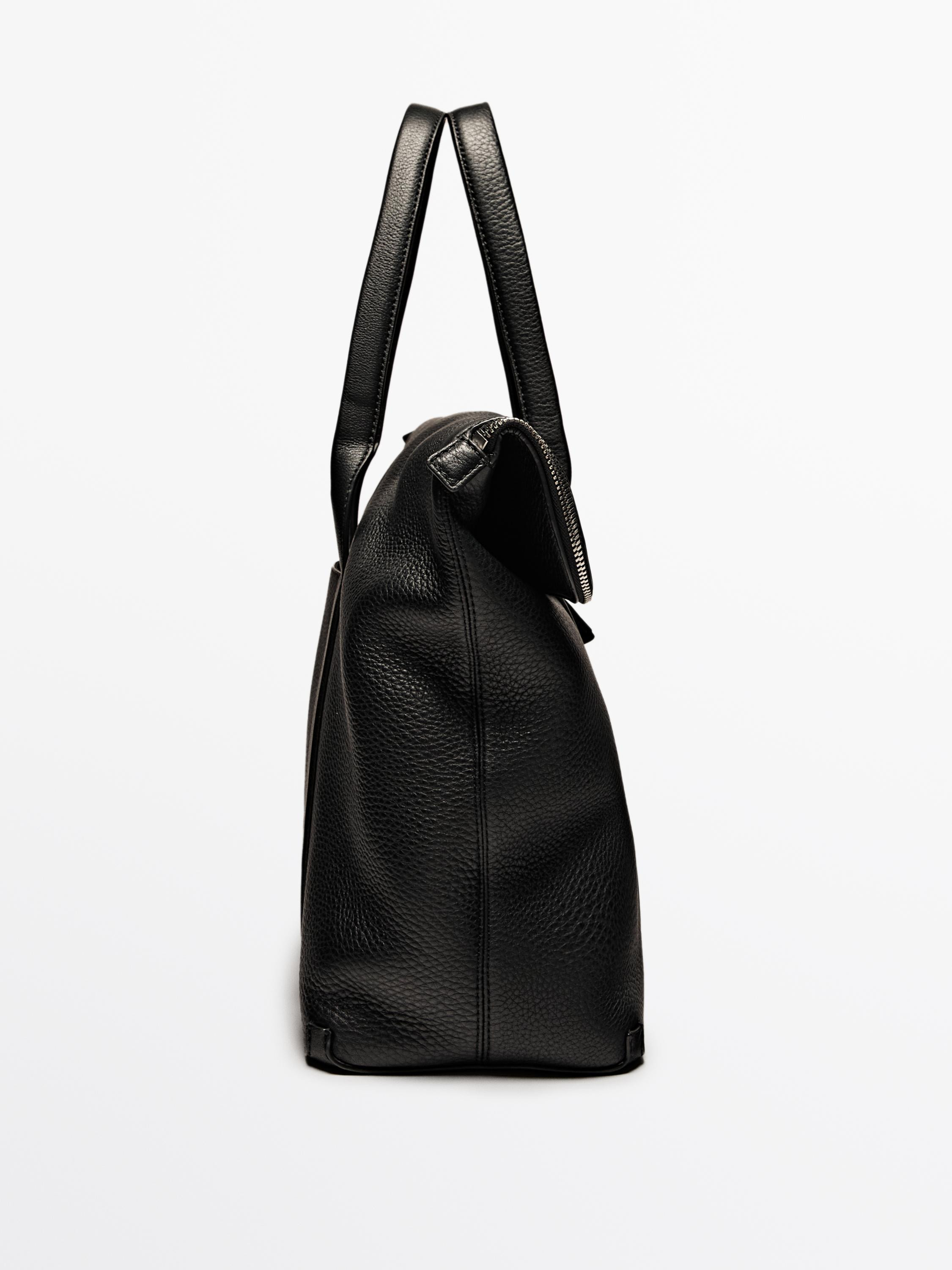 Soft grainy leather briefcase | Massimo Dutti US