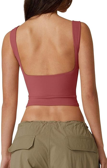 QINSEN Women's Sexy Open Back Sleeveless Crop Tank High Neck Slim Fit Cropped Tee Shirt Y2k Tops | Amazon (US)