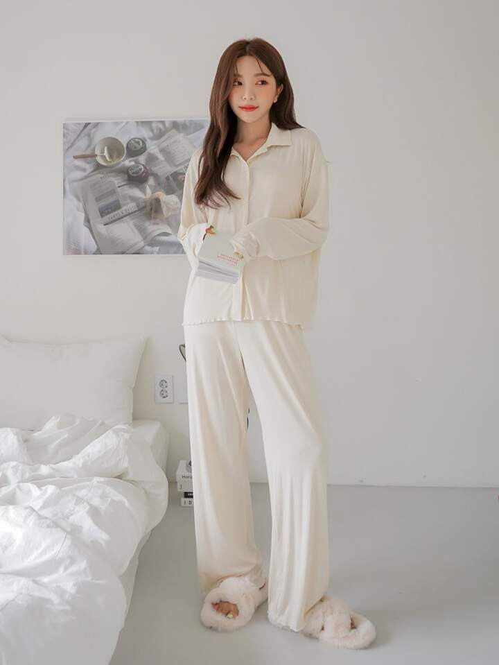 DAZY Solid Button Front Lounge Set | SHEIN