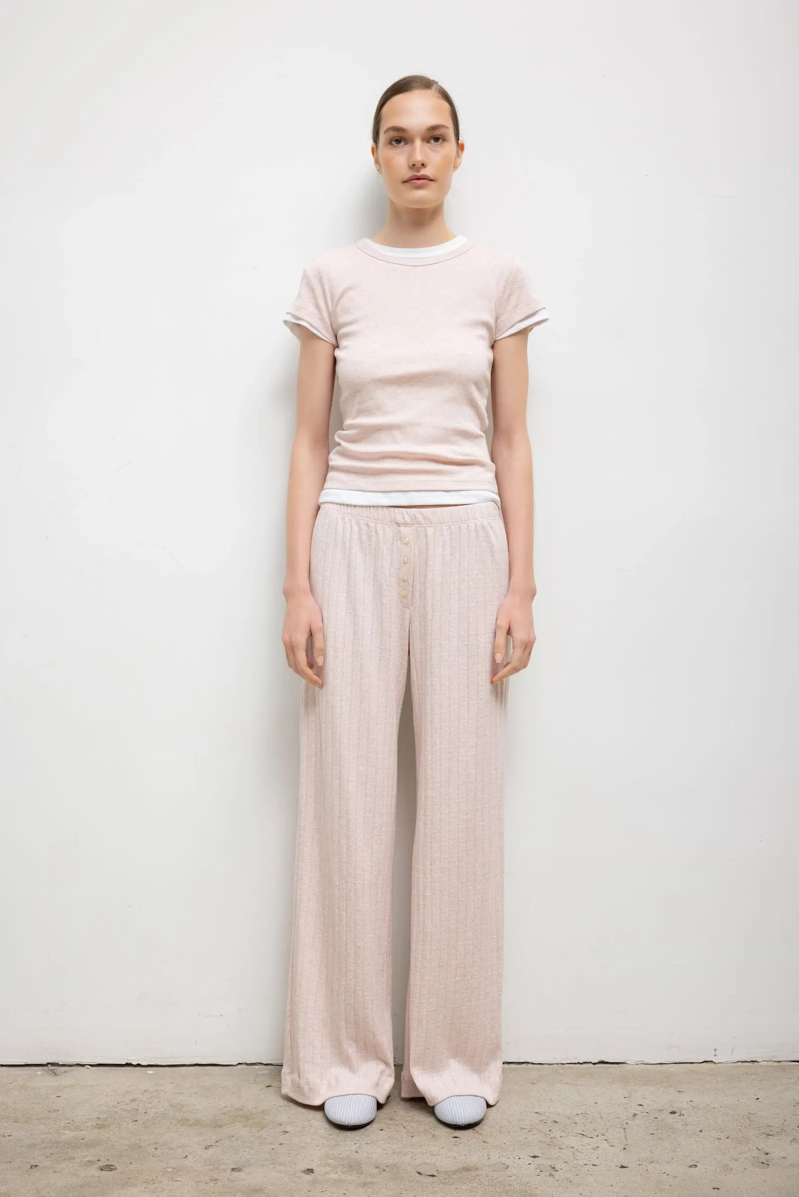 LESET Pointelle Boxer Pant in Petal Melange in Cotton | LESET