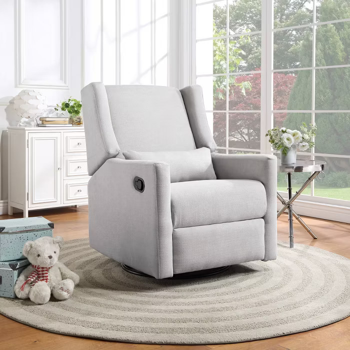 Suite Bebe Pronto Swivel Glider Recliner Accent Chair with Pillow - Blanco White Fabric | Target