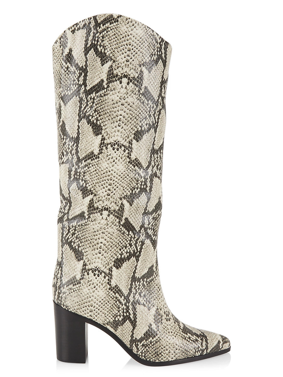 Women's Analeah Snake-Embossed Leather Tall Boots - Natural - Size 5 | Saks Fifth Avenue