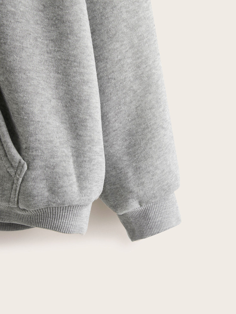 Heart Print Kangaroo Print Drawstring Hoodie | SHEIN
