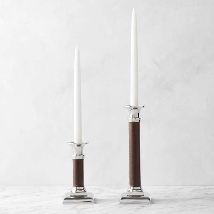 Winston Brown Leather Wrapped Taper Holder | Williams-Sonoma