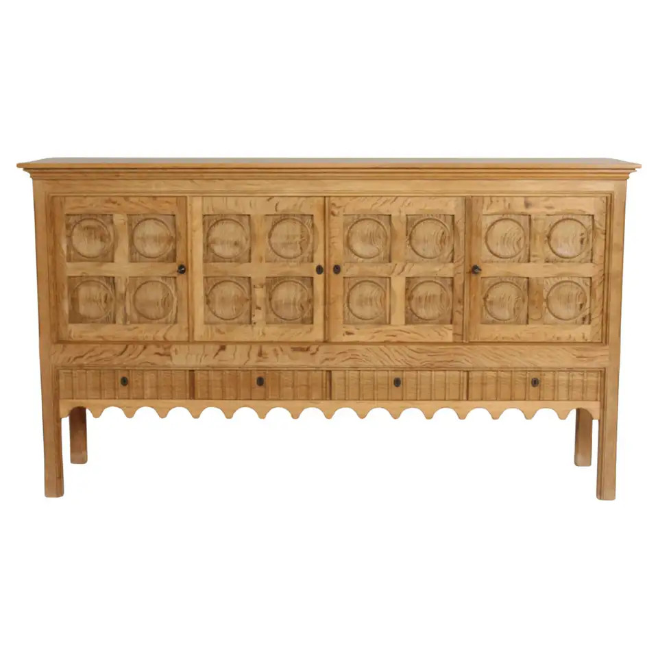 Large Danish Henning Kjærnulf Sideboard Oak with 4 Doors Brutalist Style 1970s | 1stDibs