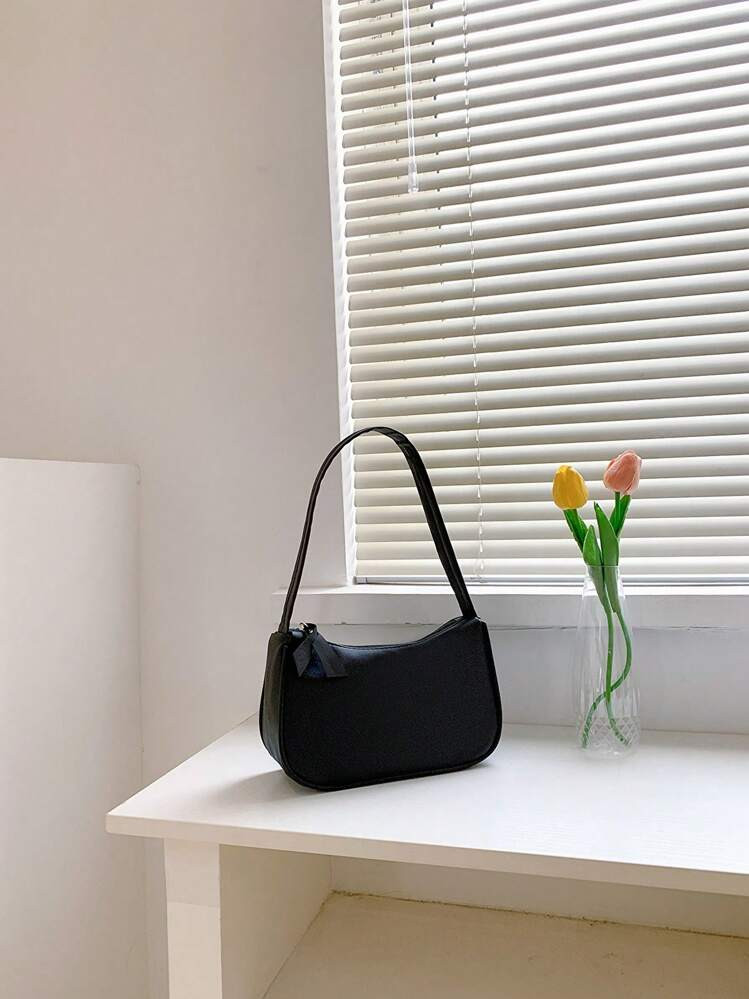 1pc Plain Color Underarm Mini Crossbody Bag PU Leather Casual Handbag Large Capacity Zippered Shoulder Bag For Women | SHEIN