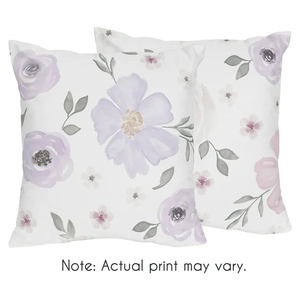 Lavender Watercolor Floral Accent Throw Pillows (Set of 2) by Sweet Jojo Designs - Walmart.com | Walmart (US)