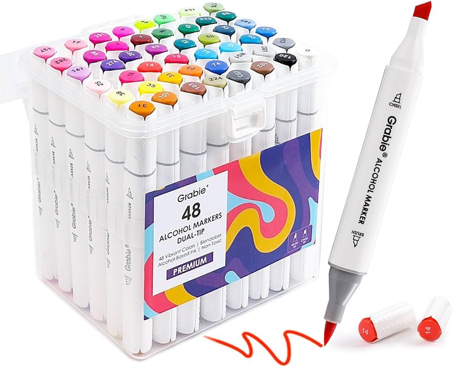 Grabie Alcohol Based Marker with Case and Coloring Book, 48-color Double Tipped Alcohol Markers, ... | Amazon (US)