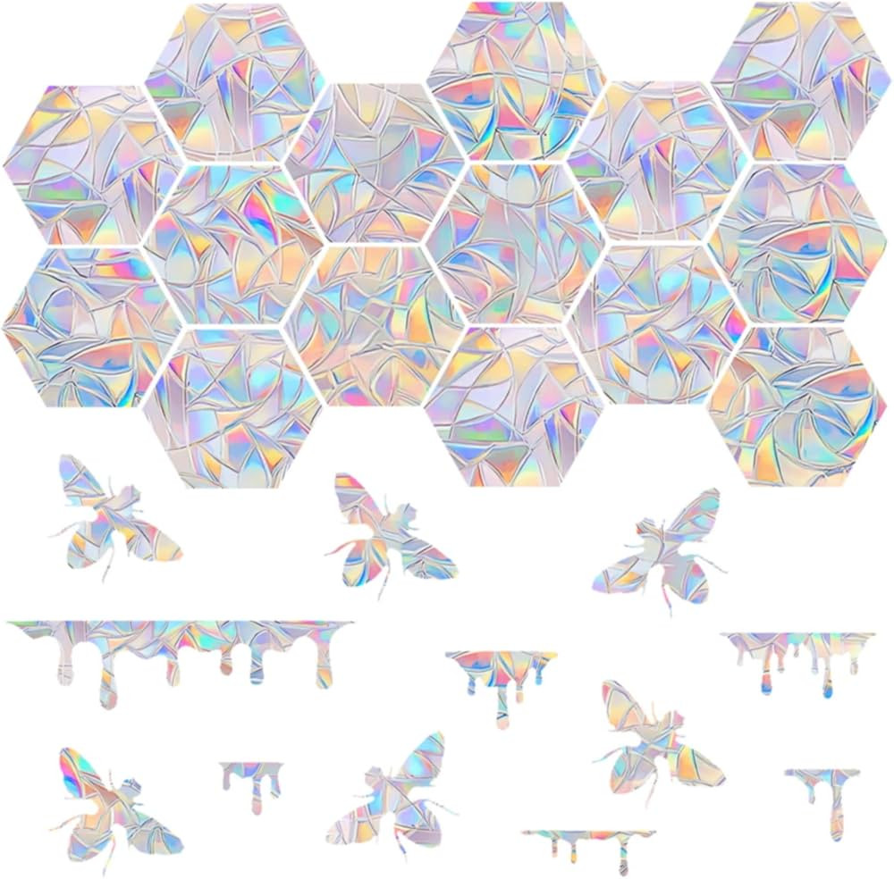 30 Pieces Honeycomb and Bee, Honey Window Clings for Bird Strikes- Anti-Collision Window Decals t... | Amazon (US)