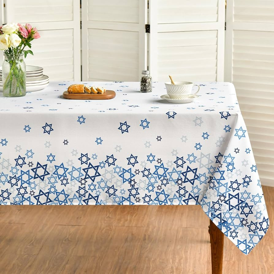 Horaldaily Hanukkah Tablecloth 60×84 Inch Rectangular, Jewish Chanukah White Table Cloth, Star P... | Amazon (US)