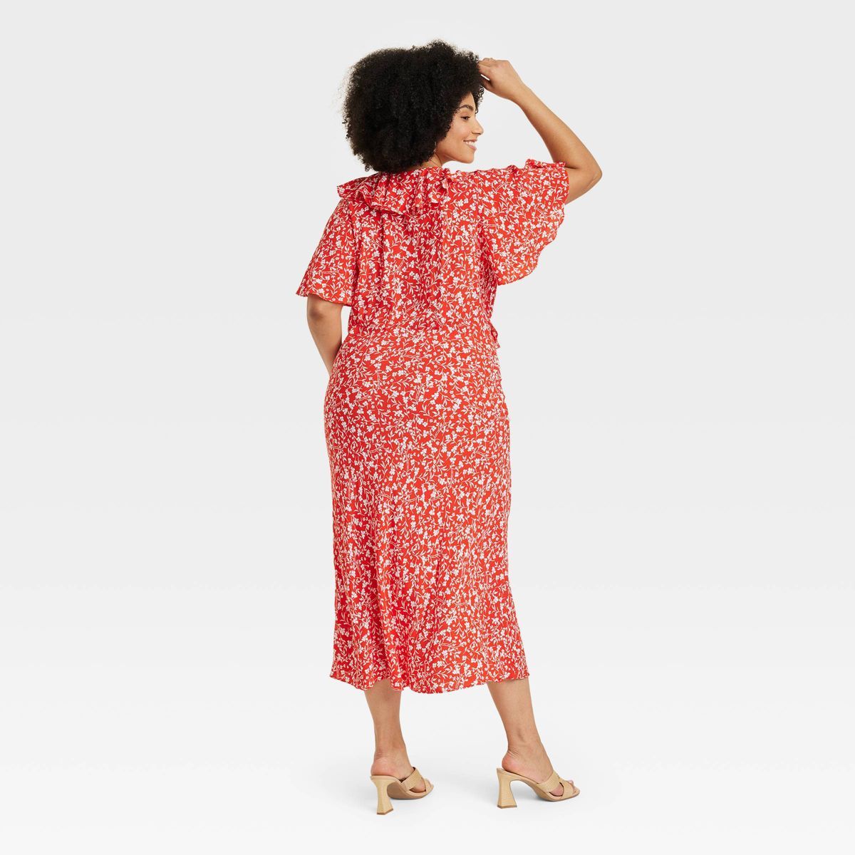 Women's Ruffle Short Sleeve Maxi Dress - A New Day™ Red Floral 3X | Target