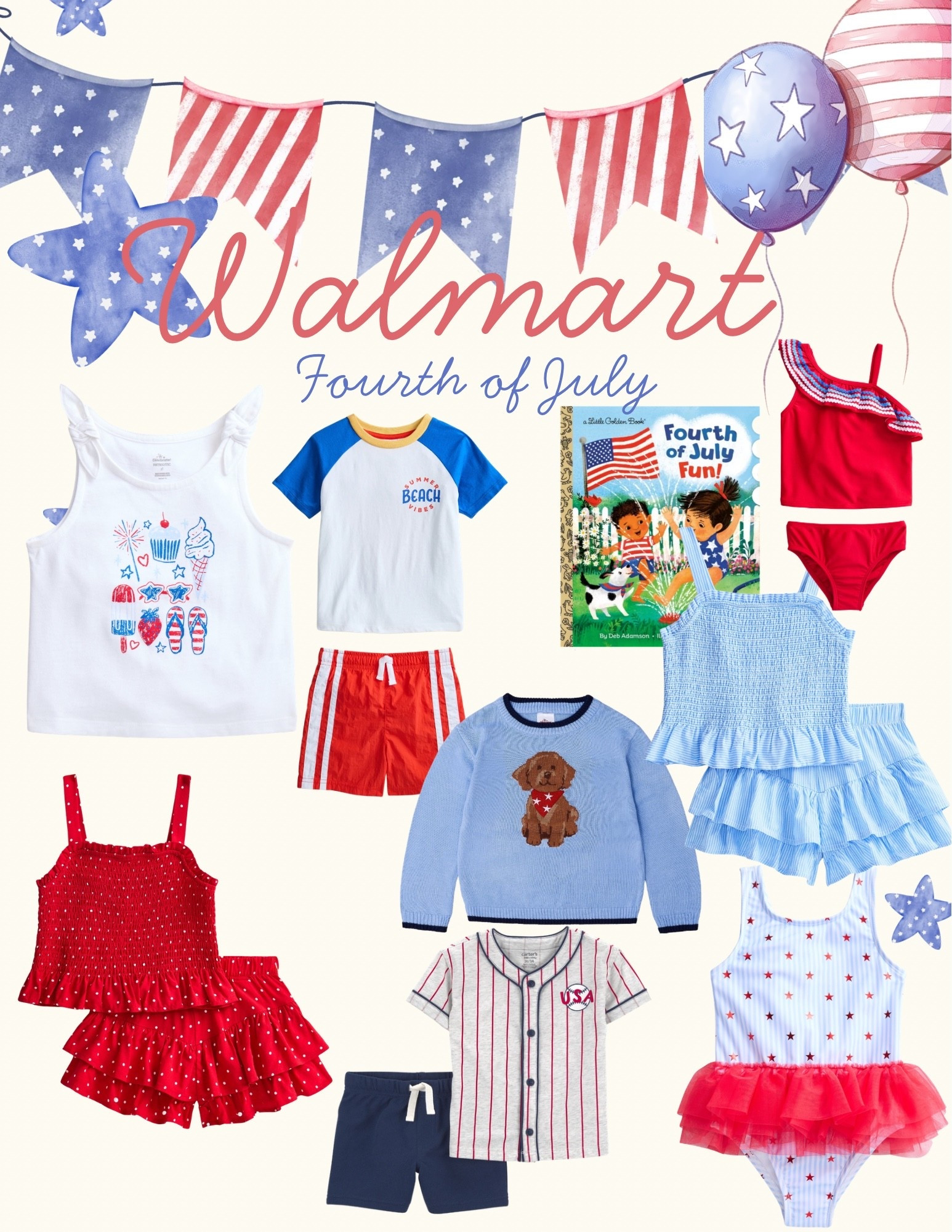 Walmart 4th of July toddler & kids clothes 🇺🇸 | Fourth of July | red white and blue | Americana | patriotic | American flag | toddler girl clothes | toddler boy clothes | kids books | Walmart new arrivals | Walmart finds | toddler swim | kids clothes | Walmart creator | swim trunks | beach vacation | pool day | summer clothes | little golden book | toddler sweater | toddler baseball | 

#LTKSeasonal #LTKBaby #LTKKids